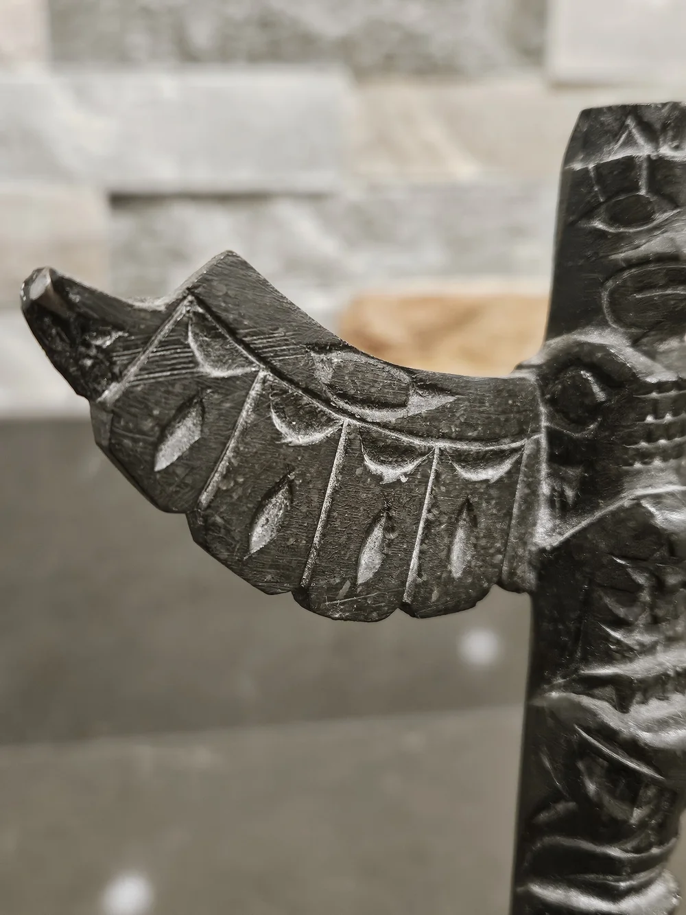 Hand-Carved Black Totem Pole Sculpture Signed by Artist - Picture 6 of 13
